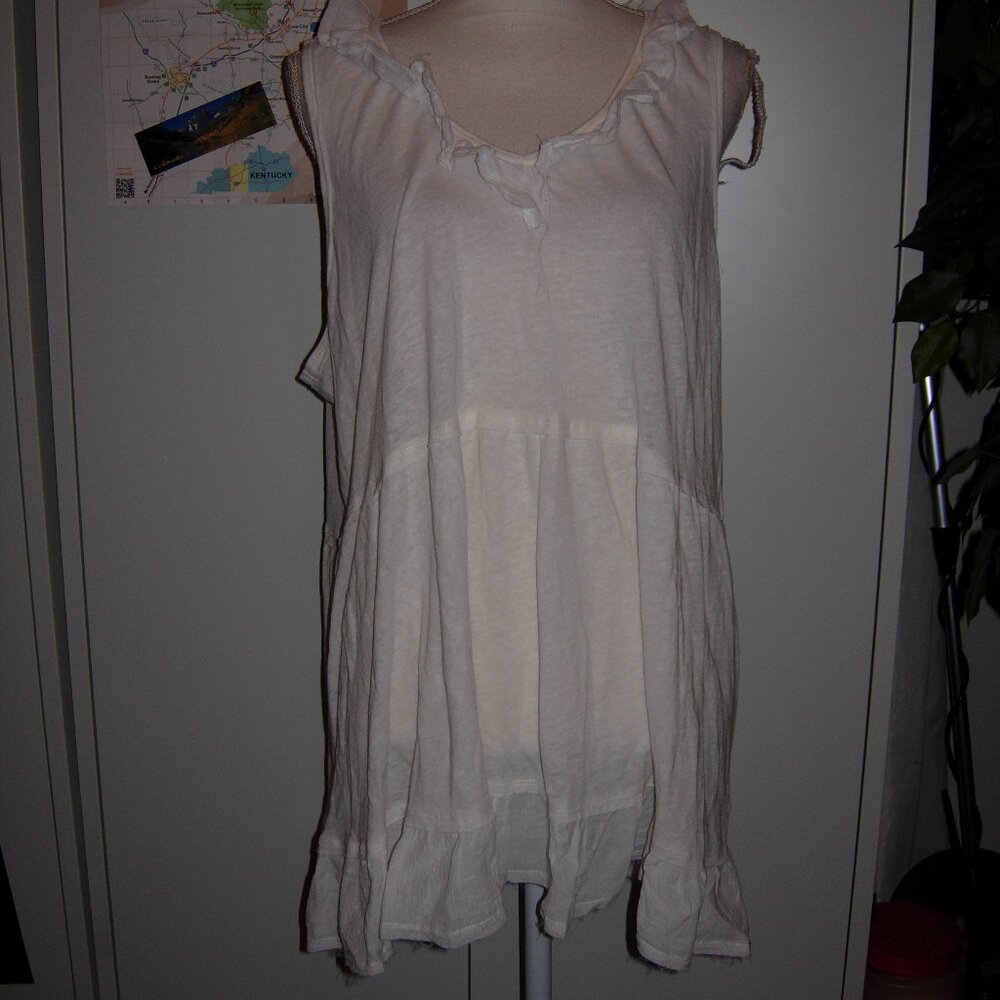Cato White Linen Blend Ruffled Tiered Tank Top 18/20W